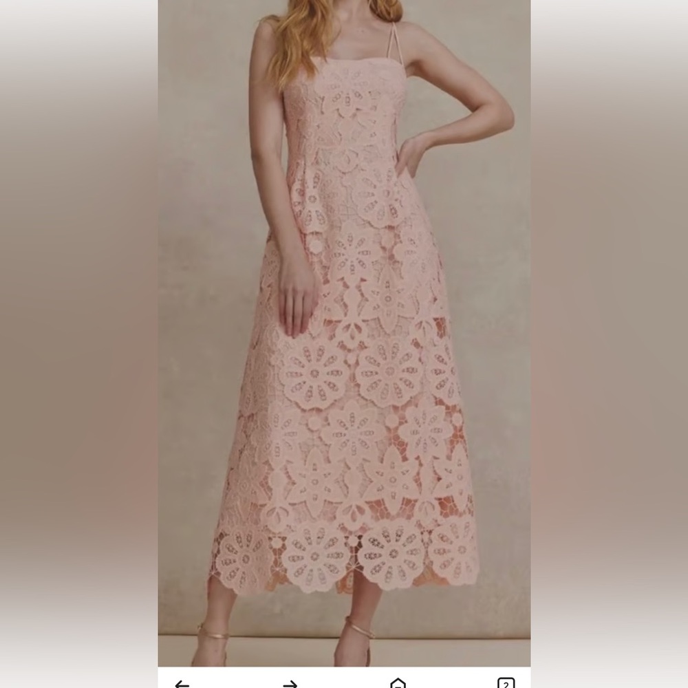 Lila Rose pearl cotton lace pink spaghetti strap dress.
Size 4, generous fit